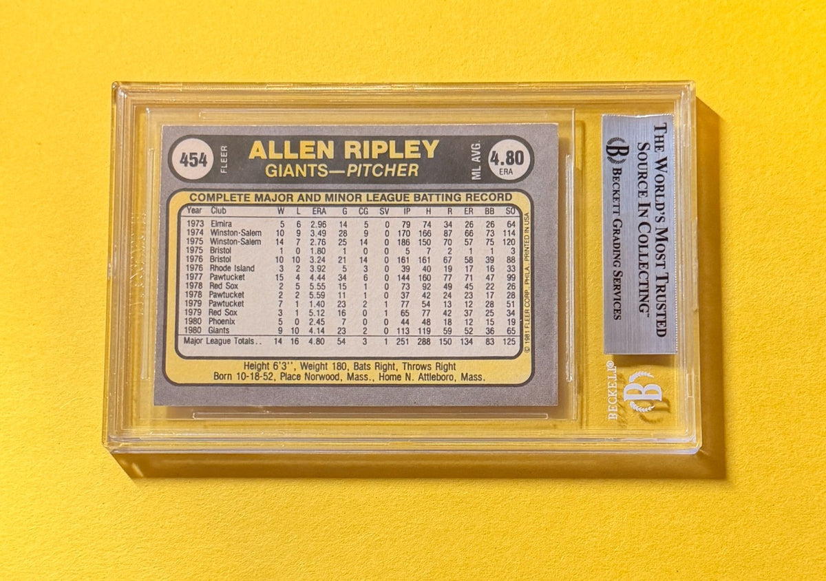 1981 FLEER ALLEN RIPLEY #454 SIGNED AUTO CARD BECKETT AUTHENTIC ORIOLES