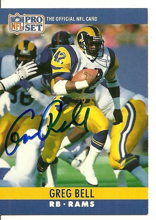 GREG BELL LOS ANGELES RAMS SIGNED AUTOGRAPHED 1990 PRO SET CARD #163 W/COA