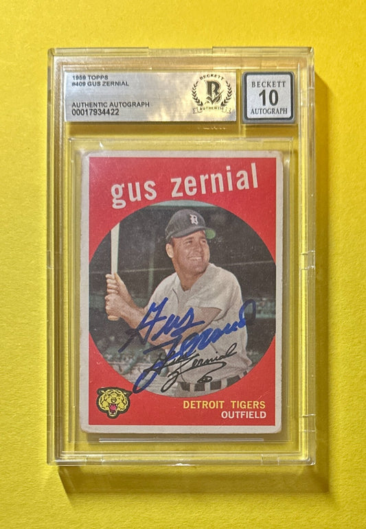 1959 TOPPS GUS ZERNIAL #409 SIGNED AUTOGRAPHED CARD BECKETT AUTH 10 TIGERS