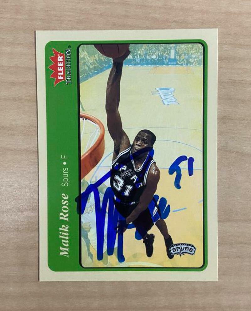 MALIK ROSE SAN ANTONIO SPURS SIGNED 04-05 FLEER TRADITION CARD #46 W/COA
