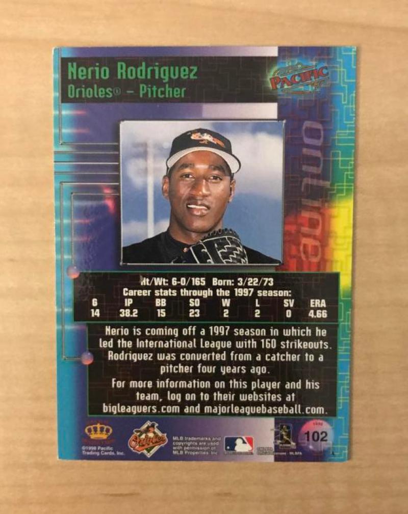 HERIO RODRIGUEZ BALTIMORE ORIOLES SIGNED AUTOGRAPHED 1998 PACIFIC CARD#102 W/COA