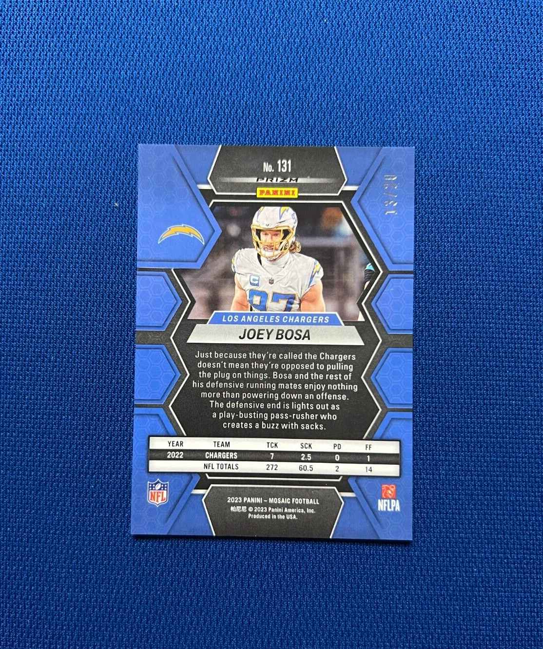 2023 PANINI MOSAIC JOEY BOSA LOS ANGELES CHARGERS PINK DISCO SPARKLE /20 #131