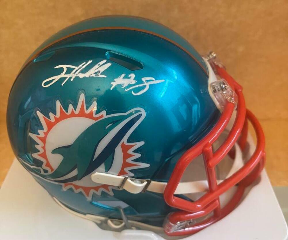 JEVON HOLLAND MIAMI DOLPHINS SIGNED FLASH MINI HELMET SIGNATURE DEBUT JSA