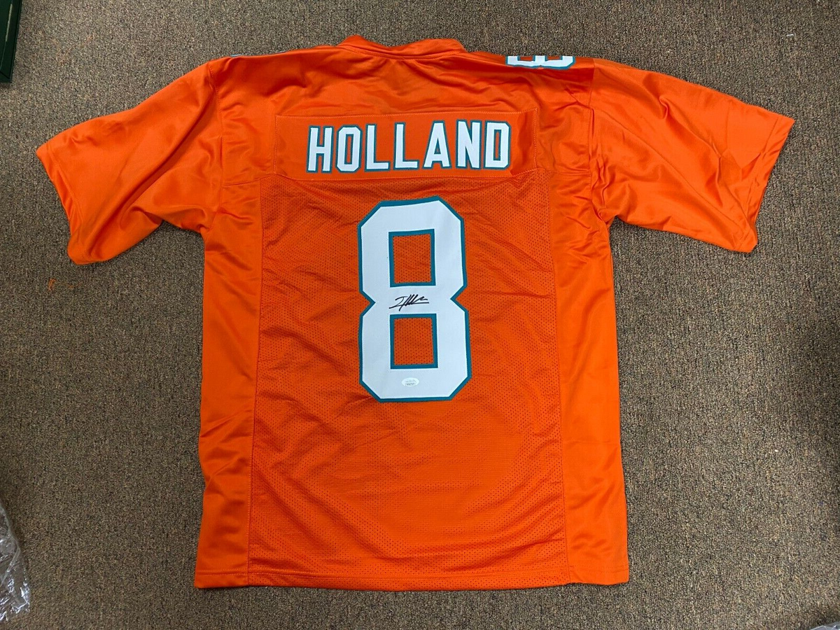 JEVON HOLLAND #8 DOLPHINS SIGNED AUTOGRAPHED ORANGE CUSTOM JERSEY SIZE XL JSA *