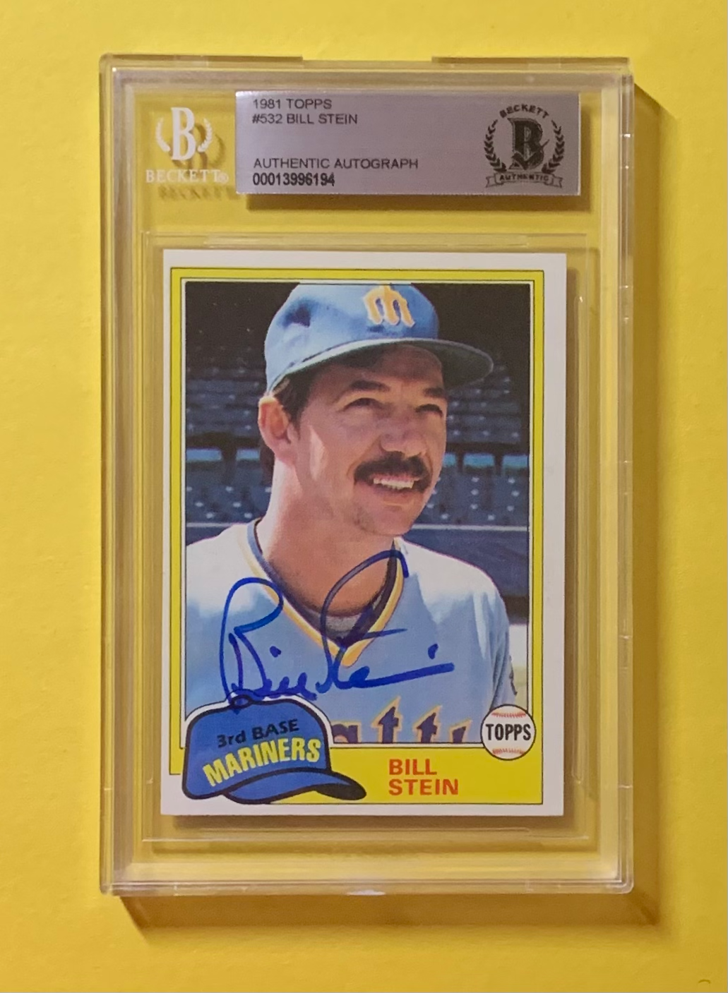 1981 TOPPS BILL STEIN #532 AUTHENTIC AUTO BECKETT CERTIFIED MARINERS