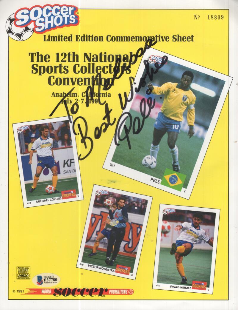PELE SOCCER LEGEND PERSONALIZED SIGNED 9X12 PHOTO BECKETT AUTHENTIC F37780