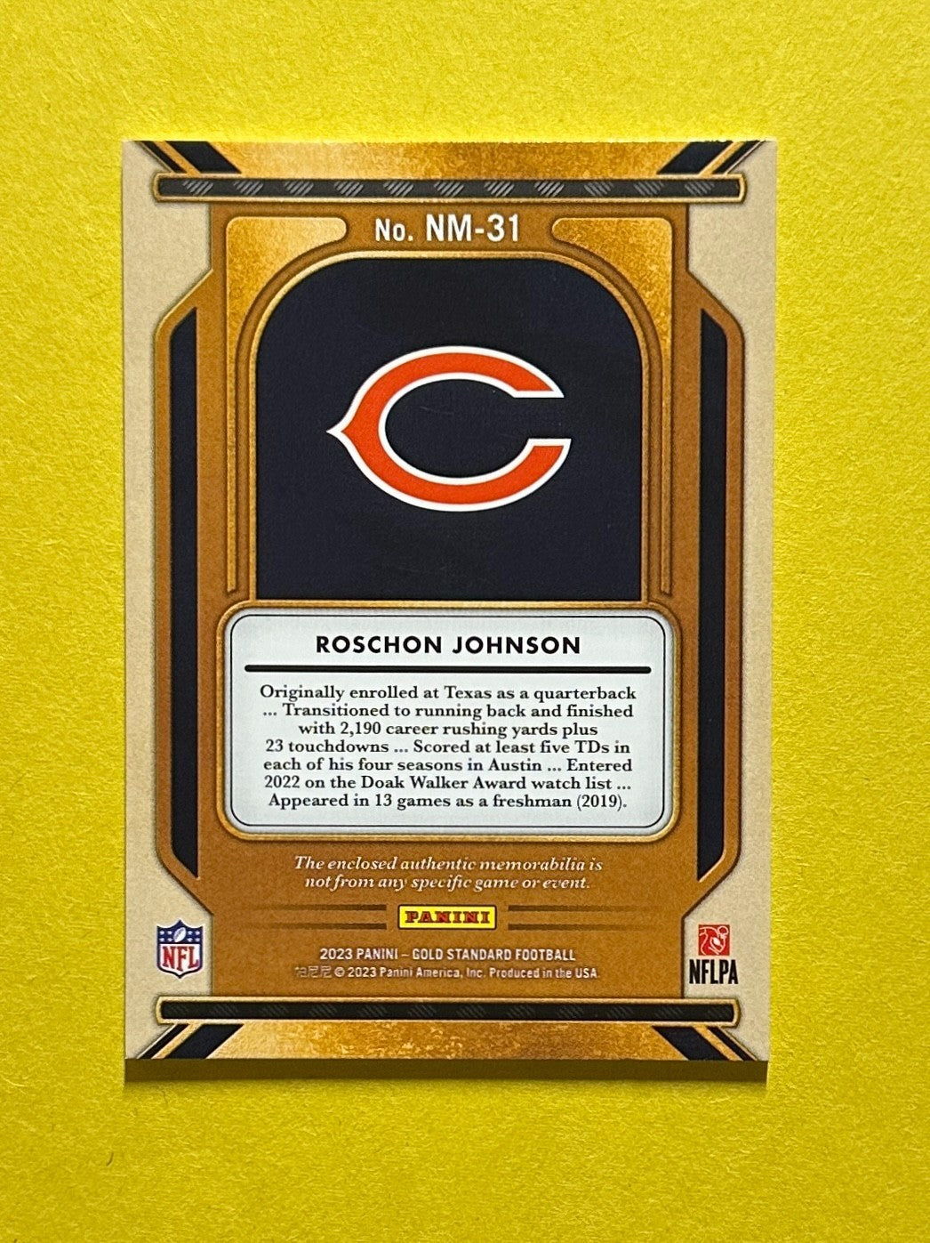 2023 PANINI GOLD STANDARD ROSCHON JOHNSON NEWLY MINTED RELIC /399 #NM-31 BEARS
