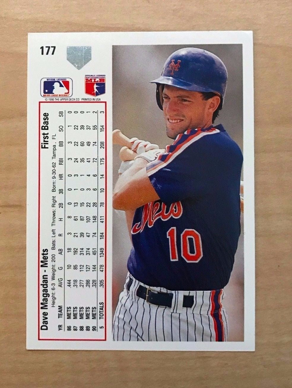 DAVE MAGADAN NEW YORK METS SIGNED AUTOGRAPHED 1991 UPPER DECK CARD #177 W/COA
