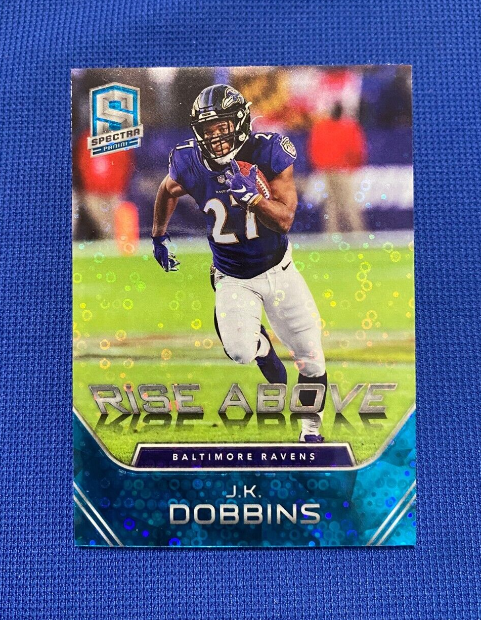 2020 PANINI SPECTRA J.K. DOBBINS RAVENS RISE ABOVE PRIZM CARD #NO RI-6 /50
