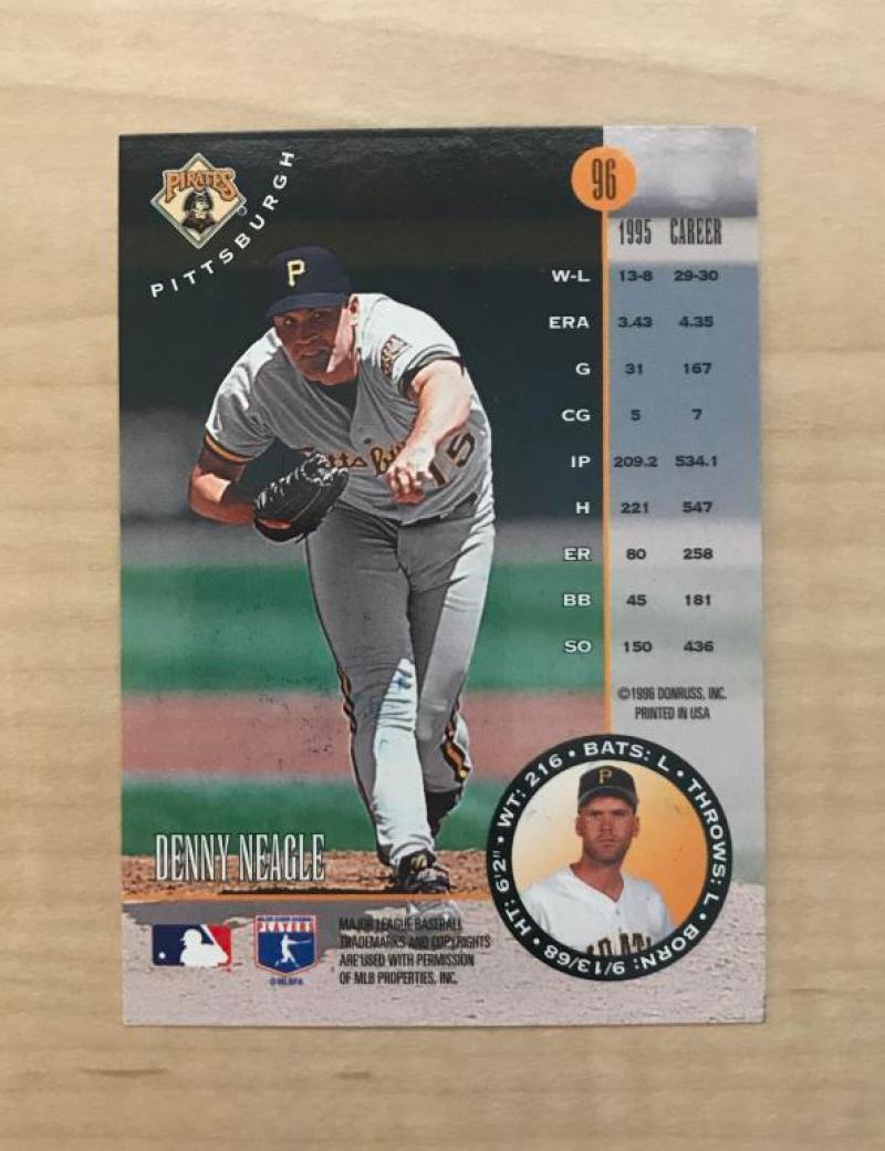 DENNY NEAGLE PITTSBURGH PIRATES SIGNED AUTOGRAPHED 1996 DONRUSS CARD #96 W/COA