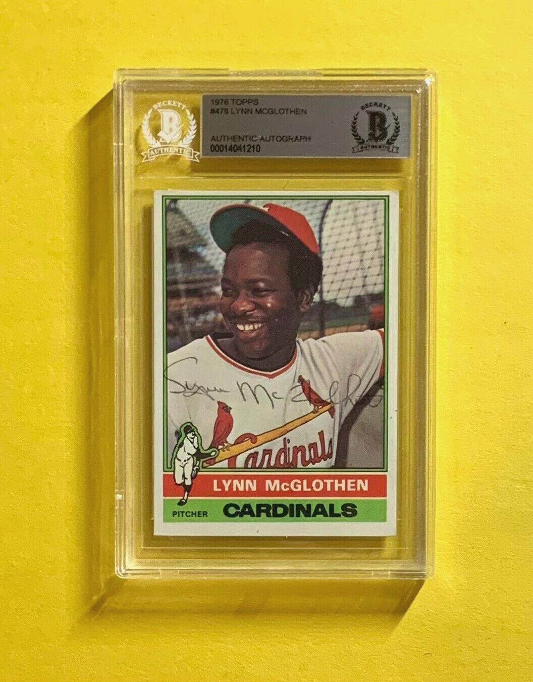 1976 TOPPS LYNN MCGLOTHEN #478 AUTHENTIC AUTO BECKETT CERTIFIED CARDINALS