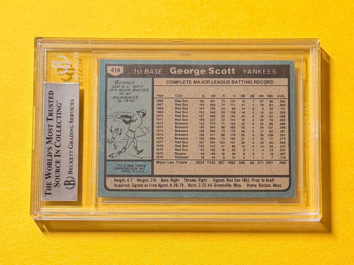 1980 TOPPS GEORGE SCOTT #414 SIGNED AUTO CARD BECKETT AUTHENTIC YANKEES