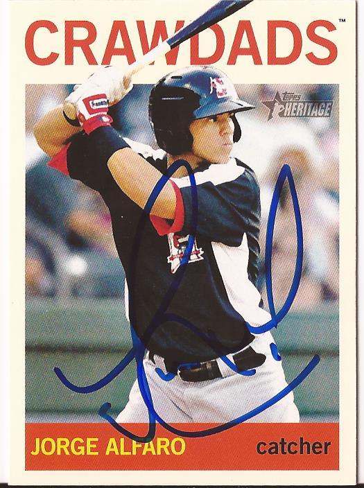 JORGE ALFARO CRAWDADS SIGNED AUTOGRAPHED 2013 TOPPS HERITAGE RC #83 W/COA 