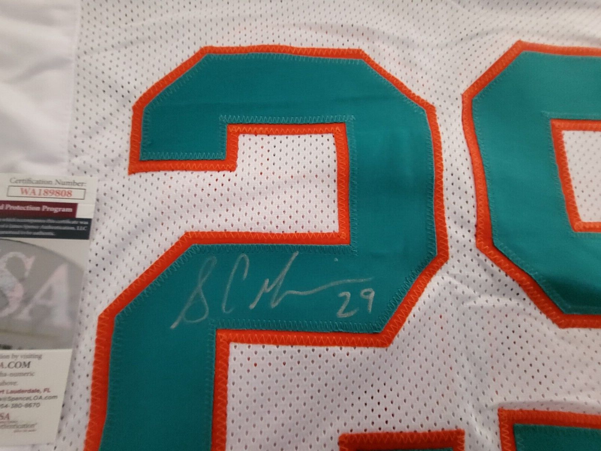 SAM MADISON #29 MIAMI DOLPHINS SIGNED AUTOGRAPH WHITE CUSTOM SZ XL JERSEY JSA *