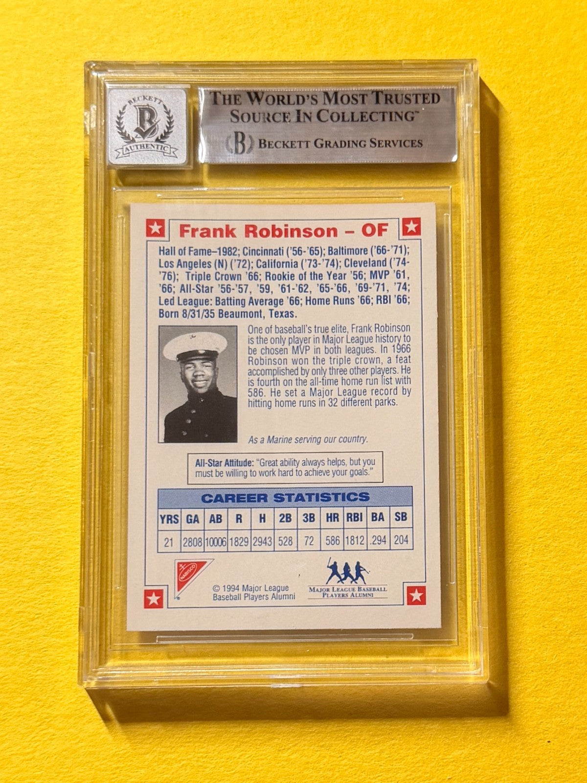 1994 NABISCO ALL-STAR AUTOS FRANK ROBINSON #3 SIGNED AUTO CARD BECKETT 10 AUTH