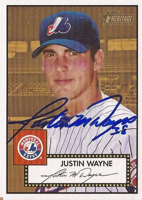 JUSTIN WAYNE MONTREAL EXPOS "JEWISH" SIGNED AUTOGRAPHED 01 TOPPS HERITAGE W/COA