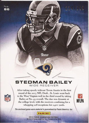 STEDMAN BAILEY 2013 PANINI MOMENTUM ROOKIE INITIATION GU JERSEY RC CARD 234/399