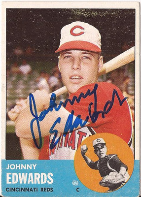 JOHNNY EDWARDS CINCINNATI REDS SIGNED AUTOGRAPHED 1963 TOPPS CARD #178 W/COA