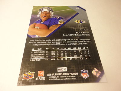 RAY RICE BALTIMORE RAVENS 2008 UD UPPER DECK RC ROOKIE CARD #28