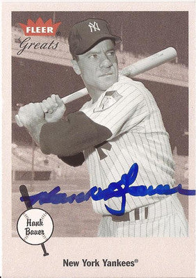 HANK BAUER NEW YORK YANKEES AUTOGRAPHED SIGNED 2001 FLEER GREATS CARD W/COA