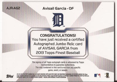 AVISALL GARCIA TIGERS 2013 TOPPS FINEST XFRACTOR JERSEY AUTOGRAPHED CARD 7/149