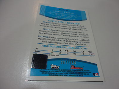 JARROD PARKER 2008 BOWMAN CHROME DP XFRACTOR AUTOGRAPHED RC CARD 207/250